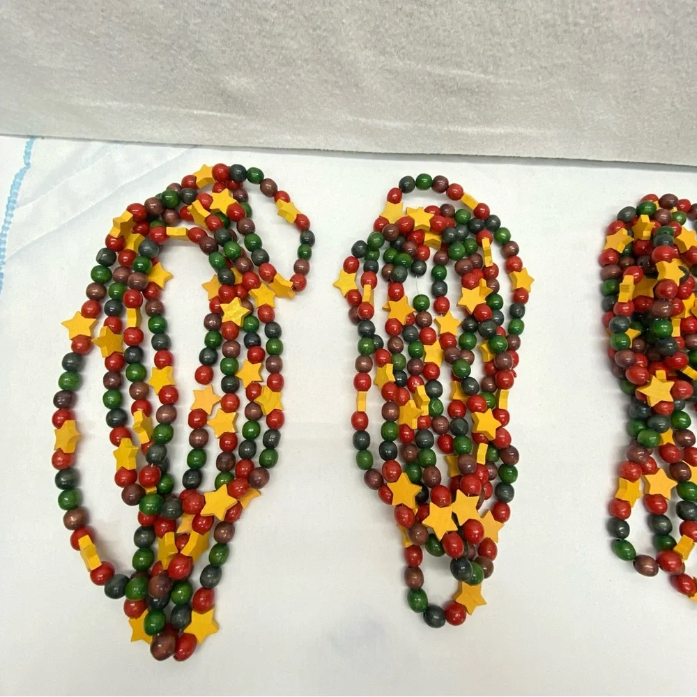 Festive Holiday Star Bead Garland set of 4 wooden bead a Little Over 9 feet each